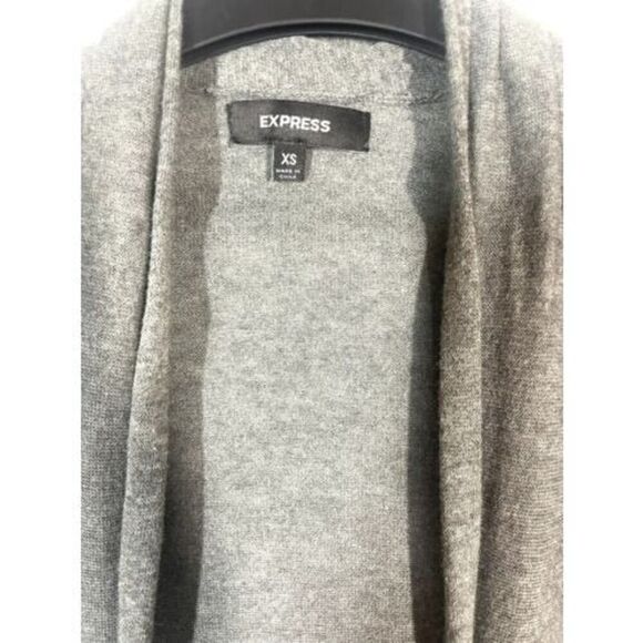 EXPRESS Open Front Gray Cardigan Sweater Elbow Sleeves Rolled Hem Women XS Light - Picture 3 of 3